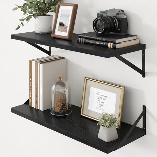 Axeman Deep Floating Shelves - 30 Inch Black Floating Shelves Set of 2-12 Inch Deep Wood Wall Shelves for Living Room Bathroom Kitchen by Axeman