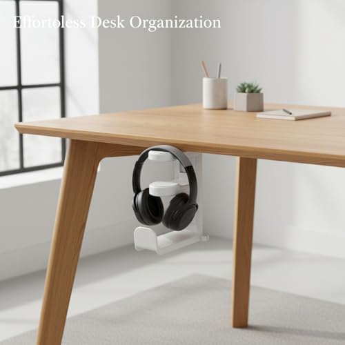 Under Desk Headphone Hanger Clamp, Rotating Mount for Sit-Stand Desks, No-Drill Installation, Paper-Based Composite (1 PC) - Image 2