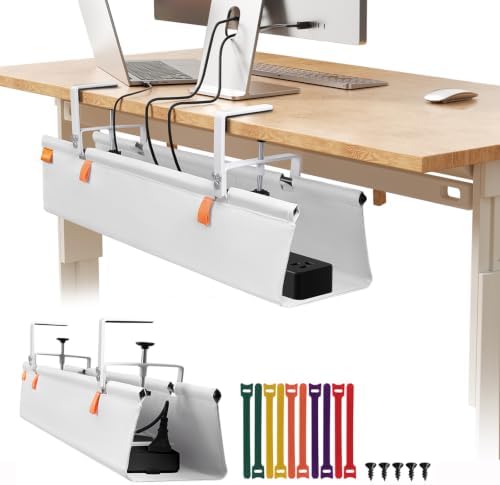 Under Desk Cable Management Tray No Drill, 28Inch Cable Management,White by SUREUP9
