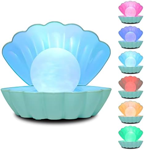 LKUA Shell Pearl Beach Themed Night Light, RGB 8 Colors Changing Mood Shell Pearl Lamps, Bedside LED Clamshell Portable Night Lights for Bar (Green) by LKUA