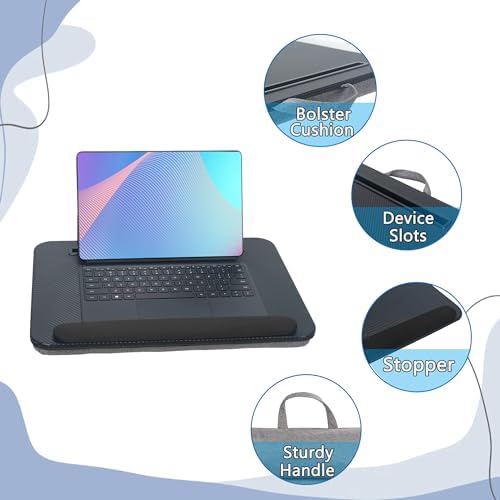 Portable Laptop Desk Fits Up to 16“ Laptops, with Tablet Slot, Built-in Cushion, Great for Home & Office,Lap Desk for Laptop,Lap Desk with Cushion (Black with Wrist Rest, Medium) - Image 5