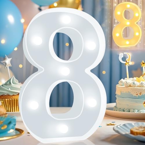 Pooqla LED Light Up Numbers, Warm White and Cool White Decorative Lighted Marquee Numbers for 8th Birthday Party, Gift for Boys Girls, Wedding, Night Light, 8th Birthday Decoration, Number 8 by Pooqla