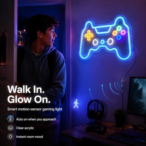 Welltodo Gaming Neon Sign, Motion Sensor Dimmable Gaming LED Lights for Wall Gamer Room Decor, Neon Signs for Boys Bedroom, Cool Gaming Lamp, Perfect Birthday Gifts for Boys Gamers Ideal Party Decoration & for Teen. - Image 2