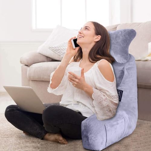 SLIGUY Reading Pillow-Bed Rest Pillow with Detachable Neck Roll & Support Arm for Sitting in Bed Couch or Floor-Backrest Reading Pillow Adult Back Pillow for Reading/Watching TV/Gaming/Relaxing,Grey - Image 2