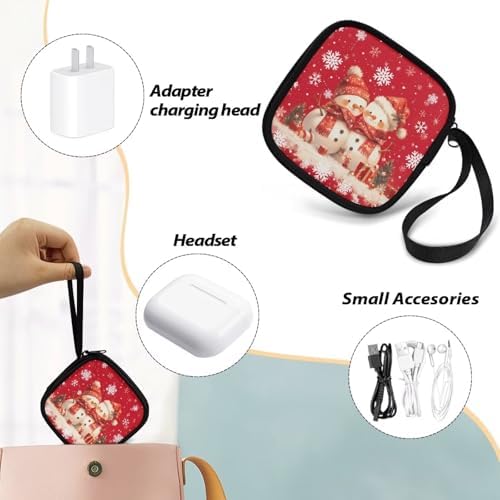 Christmas Cute Snowman Portable Wireless Headphone Case, Earphone Storage Bag Carrying Case, Earbud Holder with Handle Headphone Bag Travel - Image 6