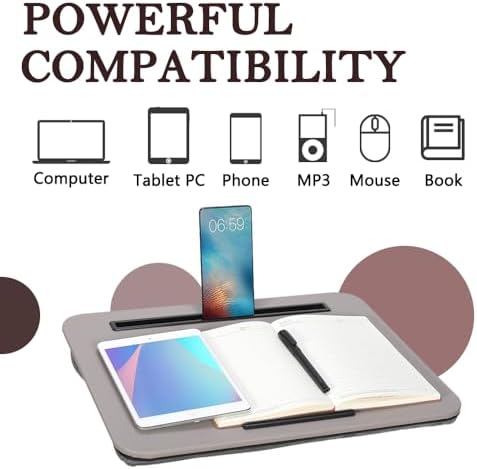 Portable Laptop Desk Fits Up to 16“ Laptops, with Tablet Slot, Built-in Cushion, Great for Home & Office,Lap Desk for Laptop,Lap Desk with Cushion (Gray, Medium) - Image 6