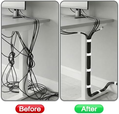 Under Desk Cable Management, Self-Adhesive Hook and Loop Straps, Adjustable Reusable Wire Organizer for Home Office Essentials (20 Pairs) - Image 6