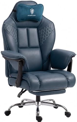 Dowinx Big and Tall Gaming Chair with Footrest for Home Office 500LBS Blue | High Back Leather Office Chair, Extra-Wide & Thick-Padded Seat Cushion with Ergonomic Lumbar Support and Soft Linkage Armrest by Dowinx