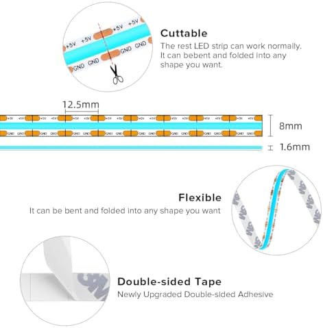 BTF-LIGHTING 5V USB COB LED Strip Lights 3.28FT Ice Blue Color for TV - Image 6