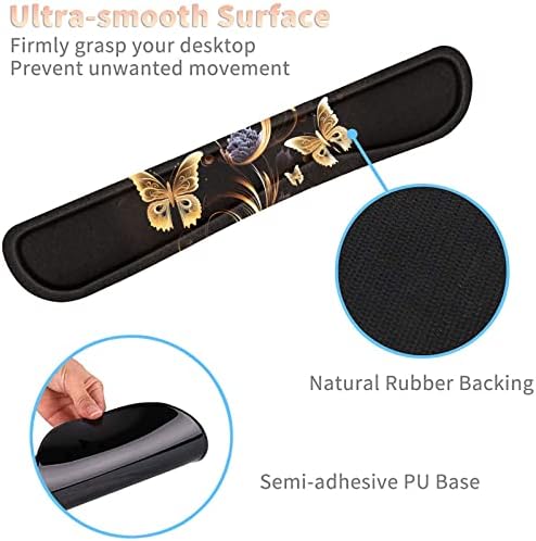 Keyboard Wrist Rest and Mouse Pad Wrist Support Set with Coffee Coaster, Non-Slip PU Base for Gaming and Office, Comfortable & Lightweight for Easy Typing & Pain Relief,Gold Butterfly - Image 4