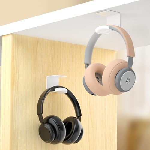 HomeMount Under Desk Headphone Hanger, Adhesive Hook, White 2 Pack - Image 2