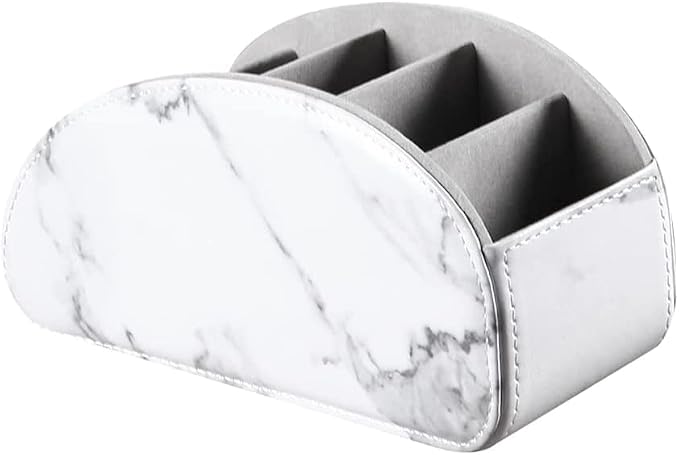 Arnice PU Leather Remote Holder, Arc Shape Caddy Desktop Organizer with 5 Spaces for TV, DVD Remotes, Media Controllers, Pen, Pencil, Office Supplies (White) - Image 3
