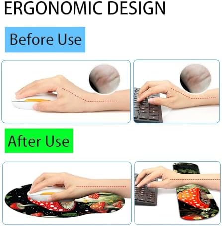 Keyboard Wrist Rest and Mouse Pad Wrist Support Set with Coasters,Ergonomic Gaming Mousepad for Home Office Working Studying Easy Typing & Pain Relief,Cute Forest Mushroom - Image 3
