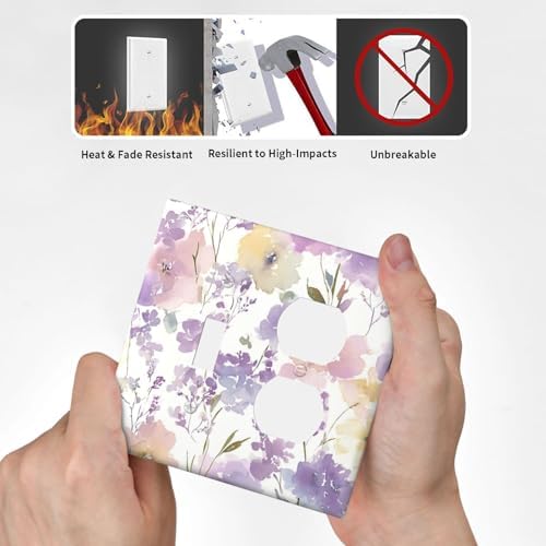 Decorative Outlet Covers Purple Floral Watercolor Wildflower 2 Gang Combination 1 Toggle/1 Duplex Light Switch Cover Gfci Wall Plate Electrical Receptacle Switchplate for Bedroom Decor - Image 6
