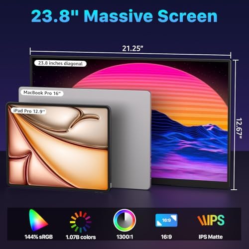 Upperizon Portable Monitor 23.8 inch 4K 3840X2160 144% sRGB 60Hz HDR HDMI USB-C Travel Monitor for Laptop MacBook PC Surface PS5 Xbox, Large External Display with Kickstand & Speakers, VESA Compatible - Image 5