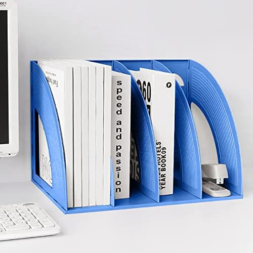 SAYEEC Sturdy Magazine Holder Plastic 4 Compartment Desk File Organizer Vertical Documet A4 File Divider Paper Storage Magazine Rack for Office Home School Organizer Box(Bule) - Image 6
