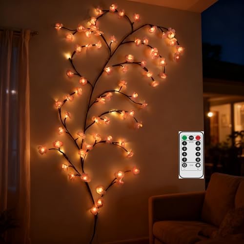 90 Inch Cherry Blossom Tree Light with Remote, 144 LED Cherry Blossom Branch Lights for Wall, 8 Lighting Modes&Timer, Flexible DIY Indoor Decoration for Home, Christmas, Wedding, Party (144LED-90inch) by Unknown