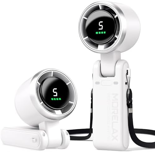 Morelax Personal Handheld Fan,High-Speed Turbo Fans,5-Speed with LED Display,Powerful Motor,4000mAh,USB Rechargeable Portable Cooling Fan for Outdoor Activities,Travel,Working,White by Morelax