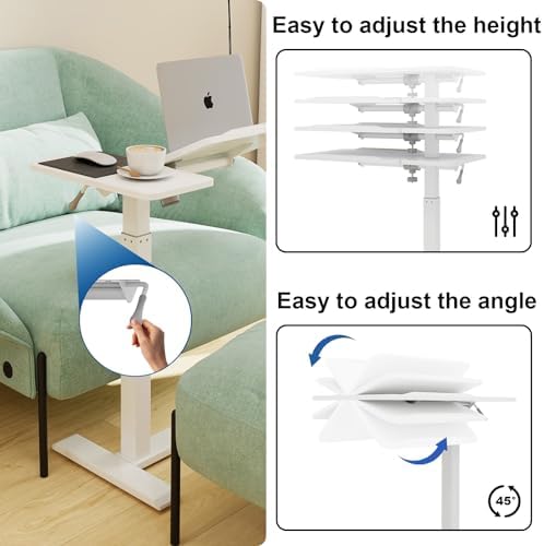 PUNCIA 27" Medical Bedside Desk,Pneumatic C Table with Tilting Top,White - Image 3