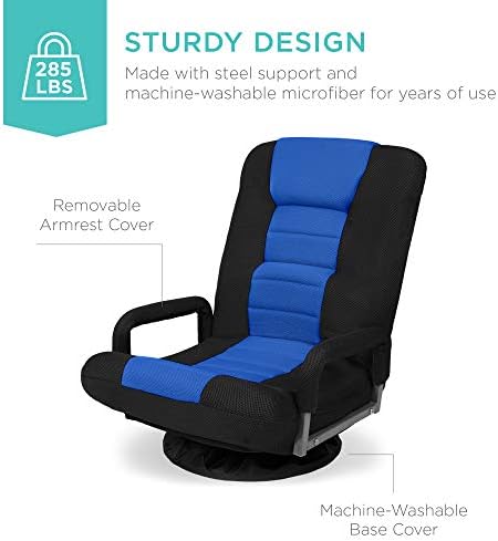 Best Choice Products Swivel Gaming Chair 360 Degree Multipurpose Floor Chair Rocker for TV, Reading, Playing Video Games w/Lumbar Support, Armrest Handles, Adjustable Foldable Backrest - Black/Blue - Image 6