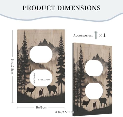 Outlet Covers Rustic Black Deer Elk Brown Wood Board Pine Tree Decorative 1 Gang Duplex Light Switch Cover Plate Single Electrical Receptacle Wall Plate Plug Switchplate Faceplate Decor - Image 5