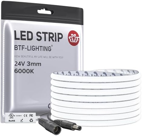 BTF-LIGHTING 3mm Width Ultra Thin COB LED Strip Light Cool White 6000K by BTF-LIGHTING