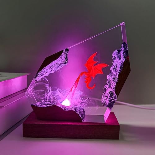 Epoxy Fire Dragon Resin Lamp, Handmade Resin Night Light with USB Port - Image 2
