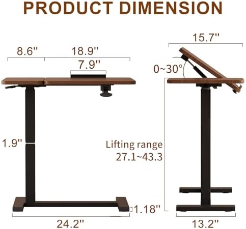 Solid Wood Overbed Bedside Table with Wheels, Tilting Adjustable Hospital Bed Table Over The Bed, Medical Mobile Laptop Stand, Rolling Standing Desk for Hospital and Home Use(Walnut) - Image 2