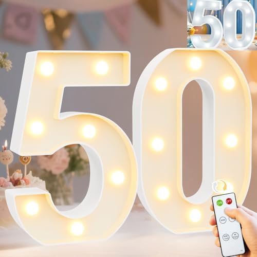 Pooqla 50th Birthday Decorations for Women Men, Decorative Marquee Numbers with Remote, Light Up 50 Sign for Party Backdrop 50th Wedding Anniversary Decor, Warm White and Cool White Number 50 by Pooqla