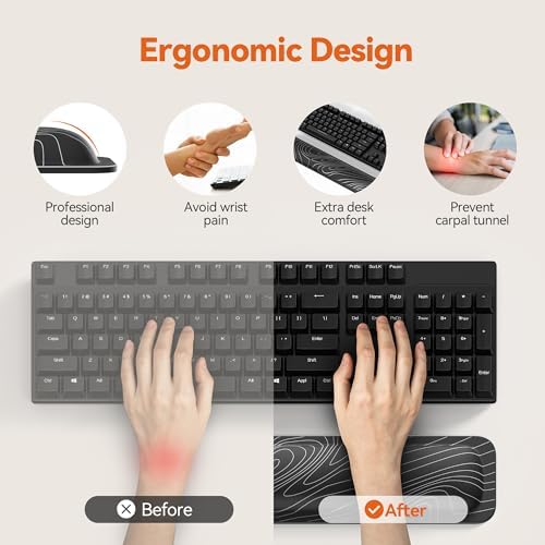 TECKNET Wrist Rest for Computer Keyboard Ergonomic, 1 in Thick, 17x3.3 in | Thicken Memory Foam, Typing Pain Relief, Wrist Support Pad for Keyboard, Comfort for Home/Office/Work, Anti-Slip Rubber Base - Image 2