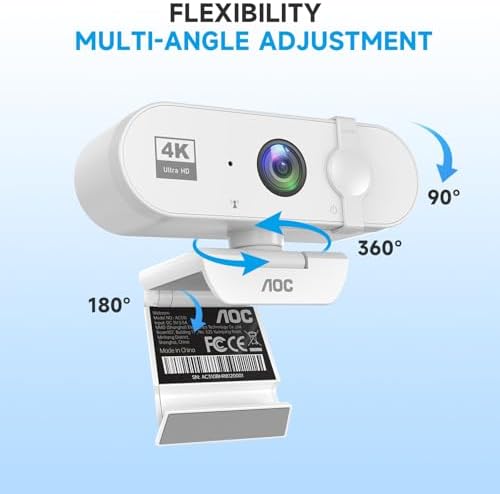 AOC 4K Webcam for PC, Streaming Camera with Noise-Canceling Mic, White - Image 4