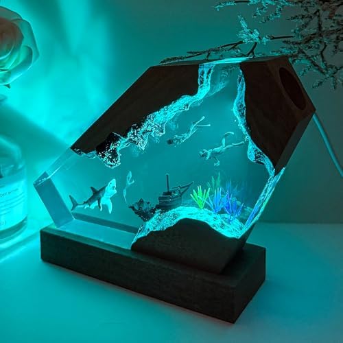 Epoxy Shark Ocean Resin Lamp, Handmade Resin Night Light with USB Port - Image 5