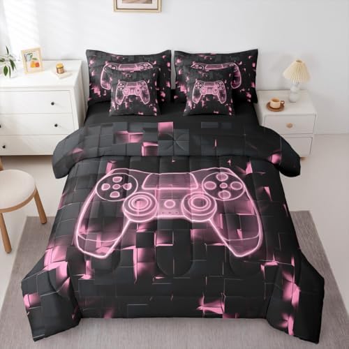 Erosebridal Gamer Queen Bedding Set 7 Piece Bed in A Bag for Boys Teen | Player Gaming Comforter,1 Video Games Fitted Sheet, 1 Gamepad Flat Sheet, 2 Pillow Cases, 2 Throw Pillow Covers by Erosebridal