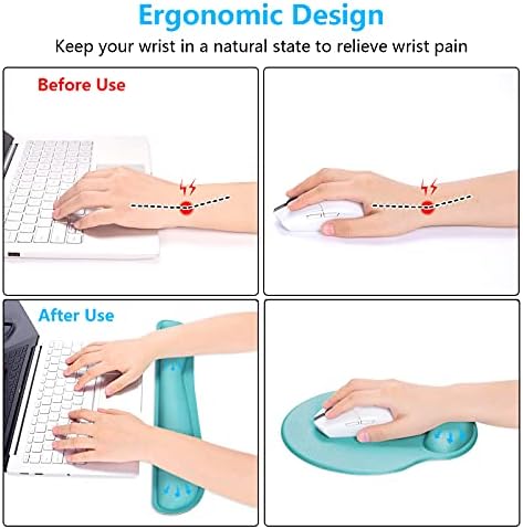 Dapesuom Keyboard Wrist Rest and Mouse Pad with Wrist Support, Cute Memory Foam Cushion for Keyboard and Mouse Set, Ergonomic Desktop Pad Rests with Non Slip Base for Easy Typing & Pain Relief, Green - Image 3