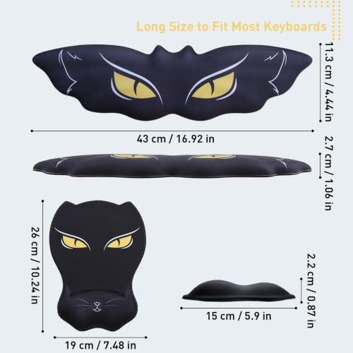 Ergonomic Wrist Rest Set for Keyboard and Mouse, Cat Eye Design | Keyboard Wrist Rest Pad and Mouse Wrist Pad, Memory Foam &Gel Support, Comfortable Desk Accessories for Office, Gaming - Image 2