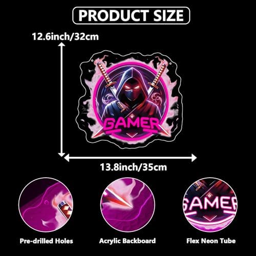 Gamer Neon Sign for Wall Deco,Japanese Ninjas Neon Light for Man Cave Gaming Room Game Zone Club Bedroom Party,Japanese Katana Gaming Adjustable LED Lights Gift for Gamer USB Powered（13.8"*12.6"） - Image 7