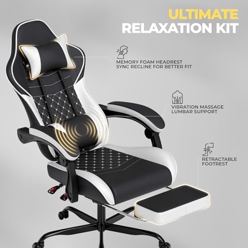 Black Ergonomic Video Gaming Chair | Massage Lumbar Support, 90°-135° Reclining with Footrest, Adjustable Height 360° Swivel PU Leather Office Chair for Adults - Image 3