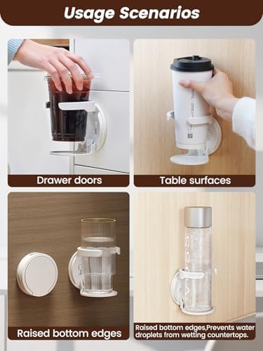 2-Pack Cup Holder for Desk, Clamp On Mug Holder, Universal Coffee Cup Holder Organizer for Gaming Desk, Office, Bedside, Countertop (White) - Image 7