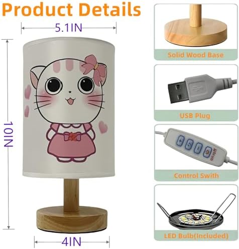 Pink Kitty Kids Table Lamp for Bedroom Girls Bedside Lamps 3 Colors Dimmable Nightstand Cat Night Light with Cartoon lampshade Desk Lamp for Girls Boys Room Nursery Decor,Kitty Gifts for Girl - Image 6