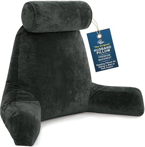 Husband Pillow XXL The Original for Adults - 30" Tall Backrest for Sitting Up in Bed - Firm Support Reading & Bed Rest Pillows for Adults, Neck Roll, Removable Cover - TV - Dark Green by HusbandPillow