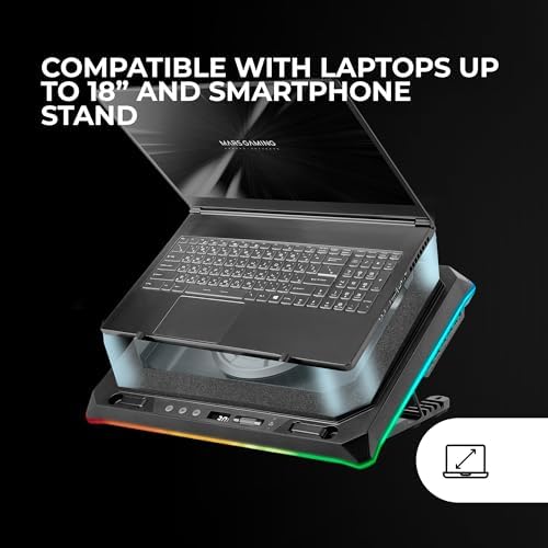 Mars Gaming MNBC Ultra, Cooling Base and Stand, 140 mm Fan, CoolCore Airflow Technology, RGB Chroma, 5 Positions, Compatible with Laptops up to 18 Inches, Smartphone Holder, 4 x USB-A, Black - Image 5