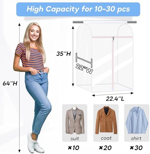KEETDY 35" Hanging Garment Bags for Closet Storage Large Clear Garment Bags for Hanging Clothes Garment Rack Cover Coat Protector for Suit, Wardrobe, Bottom Enclosed - Image 4