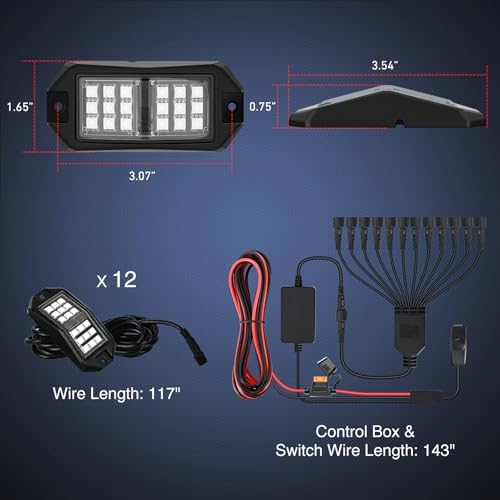 Nilight RGB LED Rock Lights Kit 12 PCS 18LED Wide Angle Wheel Well Light - Image 2