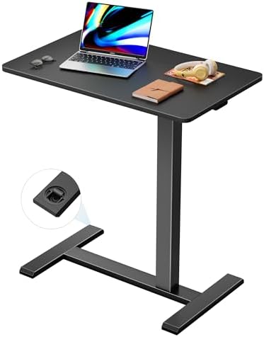 Overbed Bedside Table with Hidden Casters,Adjustable Hospital & Home Use Bed Table, Rolling Laptop Table, Mobile Standing Desk,Black by NICECOZY