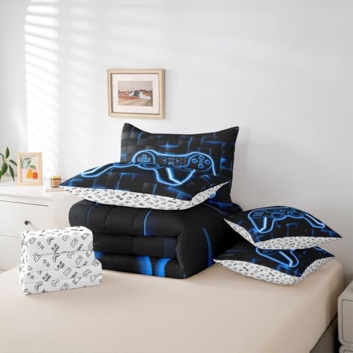 Feelyou Kids Gamer Bed in a Bag Set with Sheets Full Size 7 Piece Blue - Image 5