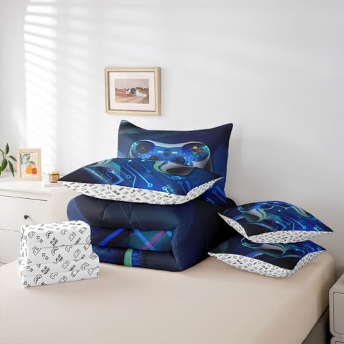 Feelyou Gamer Comforter Set with Sheets for Boys, Gaming 7 Piece Bedding Set King Size for Kids Teens,Video Game Console Bed in a Bag - Image 5