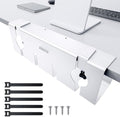 NODOCA No Drill Under Desk Cable Management Tray, 17'' Wire Management, Punch-Free Clamp on, Metal Cable Tray, Wire Organizer Under Desk, Under Dessk Basket for Office and Home, White by NODOCA