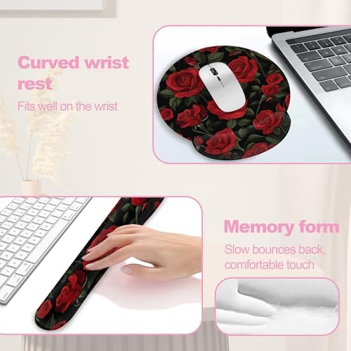 Vintage Red Rose Ergonomic Wrist Support Keyboard Mouse Wrist Rest Set, Computer Office Comfortable Wrist Rest for Mouse Easy Typing - Image 4