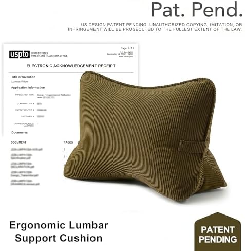 Pat. Pend. Corduroy Triangle Back Pillow with Lumbar Support, Sitting Support Cushion for Bed or Sofa, Relaxing Backrest Pillow, Martini Olive - Image 2