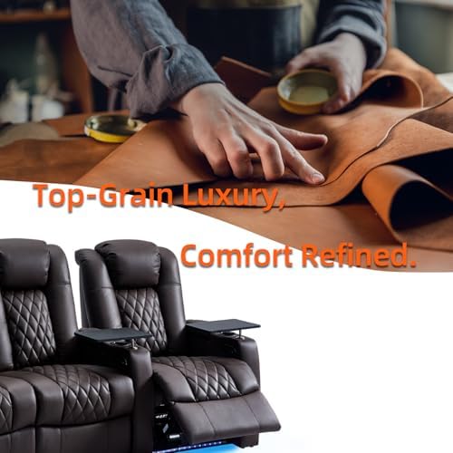 comfiroom Top-Grain Leather Home Theater Seating, Dual-Motor Power Recliner - Image 6